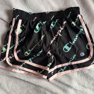Champion Women's Black Shorts with Pink and Green Accents